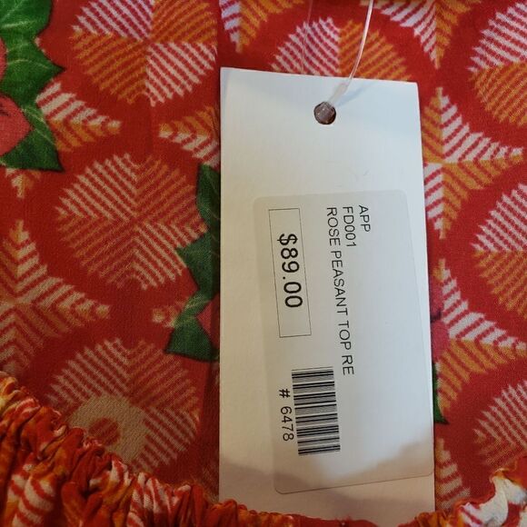 BENARES Red Rose Peasant Blouse Small - Picture 9 of 9